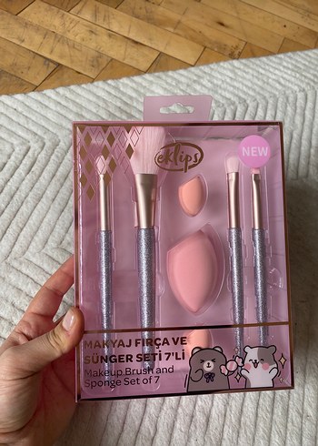 Pembe 7'li Makyaj Fırçası ve Sünger Seti - Görsel 4