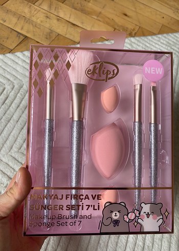 Pembe 7'li Makyaj Fırçası ve Sünger Seti - Görsel 2