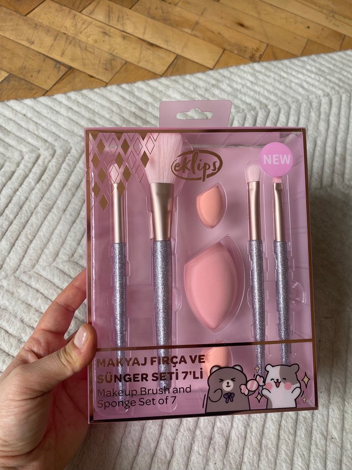 Pembe 7'li Makyaj Fırçası ve Sünger Seti - Görsel 4