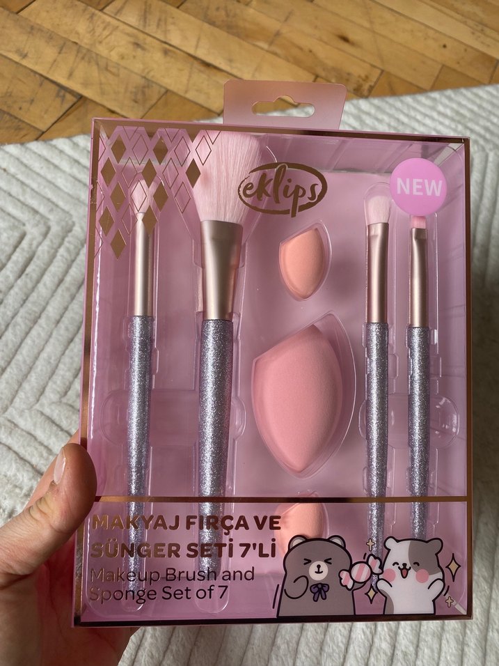 Pembe 7'li Makyaj Fırçası ve Sünger Seti - Görsel 2