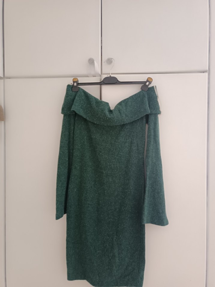 Uzun Kollu Örme Straplez Elbise - Görsel 2