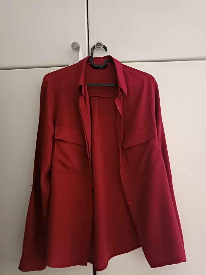 Uzun Kollu mürdüm Düğmeli Kadın Gömlek - Görsel 3