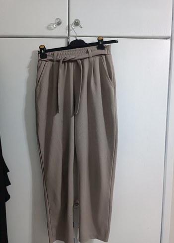 Bej Beli Bağlamalı Rahat Kesim Kadın Pantolon - Görsel 2