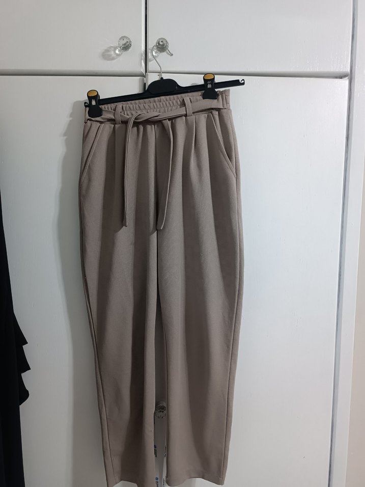 Bej Beli Bağlamalı Rahat Kesim Kadın Pantolon - Görsel 2