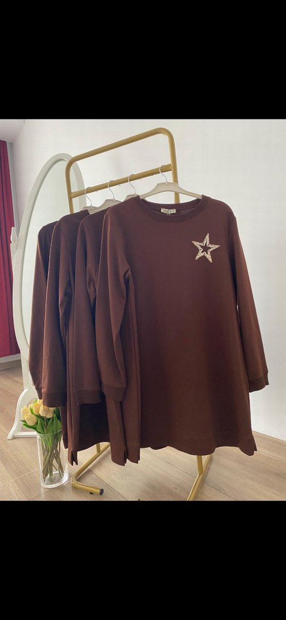 Kahverengi Uzun Kollu Triko Tunik - Görsel 3