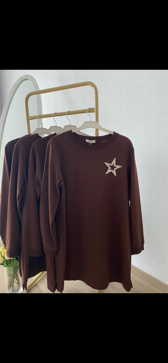 Kahverengi Uzun Kollu Triko Tunik - Görsel 2