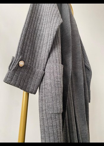 Gri Uzun Örgü Kadın Hırka - Görsel 3