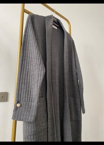 Gri Uzun Örgü Kadın Hırka - Görsel 2