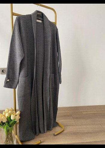 Gri Uzun Örgü Kadın Hırka - Görsel 5