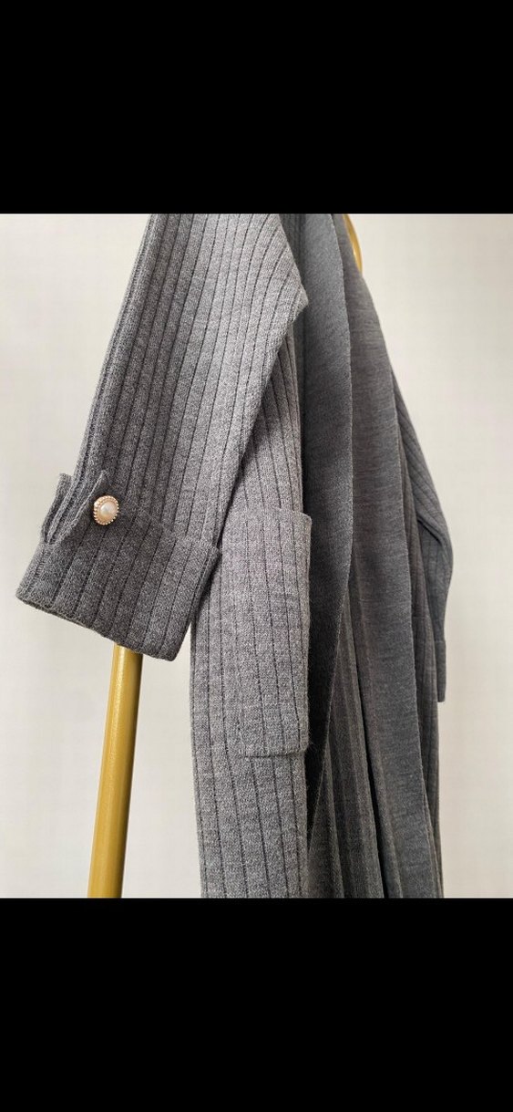 Gri Uzun Örgü Kadın Hırka - Görsel 3