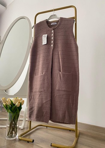 Uzun Kahverengi Kadın yelek - Görsel 4