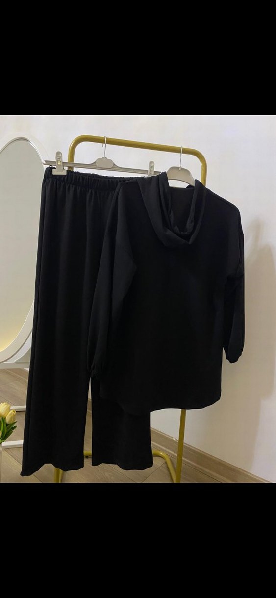 Düğmeli Siyah Kadın Uzun Kollu Eşofman Takımı - Görsel 2