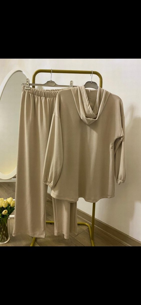 Bej Kadın Rahat Kesim Uzun Eşofman Takımı - Görsel 2