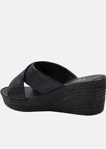 Siyah Kadın Dolgu Topuklu Terlik Velcro - Görsel 3