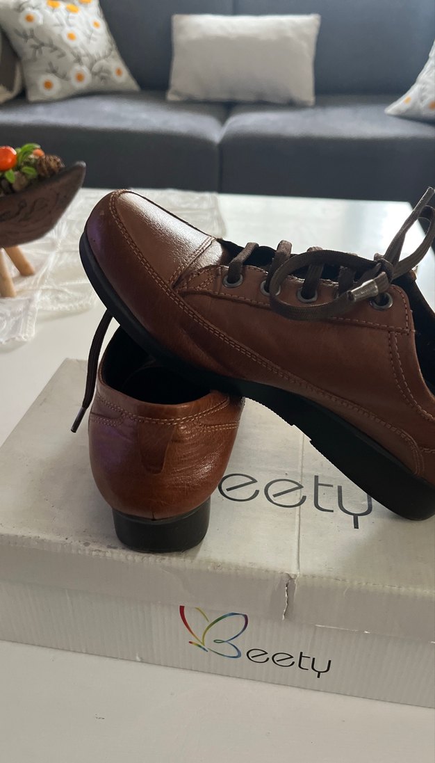 Kahverengi Deri Kadın Günlük Oxford Ayakkabı - Görsel 3