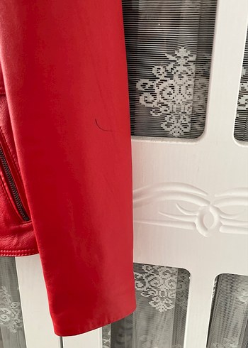 Kırmızı hakiki deri mont - Görsel 6