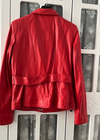 Kırmızı hakiki deri mont - Görsel 3