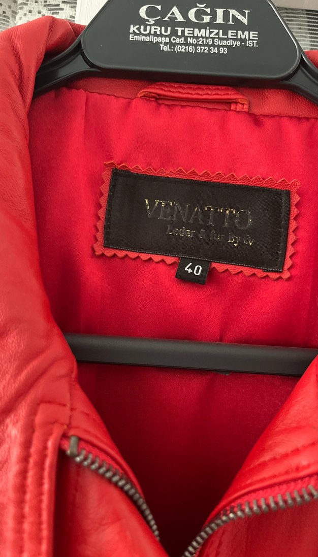 Kırmızı hakiki deri mont - Görsel 2