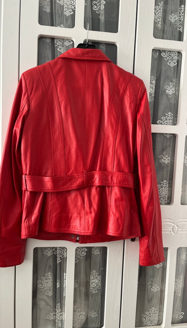 Kırmızı hakiki deri mont - Görsel 3
