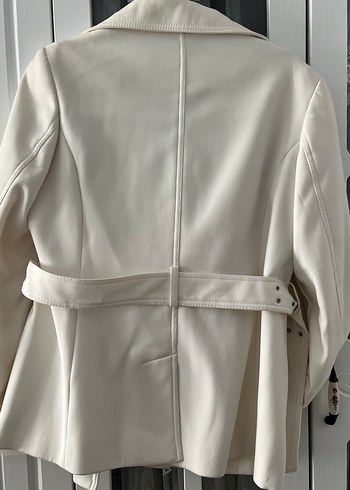 Krem renk Kadın Biker Ceket - Görsel 4