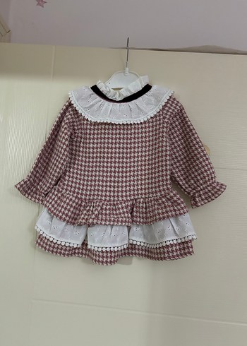 Uzun Kollu Fırfırlı Bordo Kız Elbise - Görsel 2