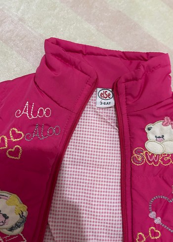Kız Çocuk Pembe Nakışlı Fermuarlı Yelek - Görsel 2