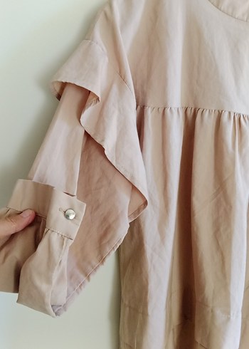 Bej Fırfırlı Uzun fulla moda tunik - Görsel 5