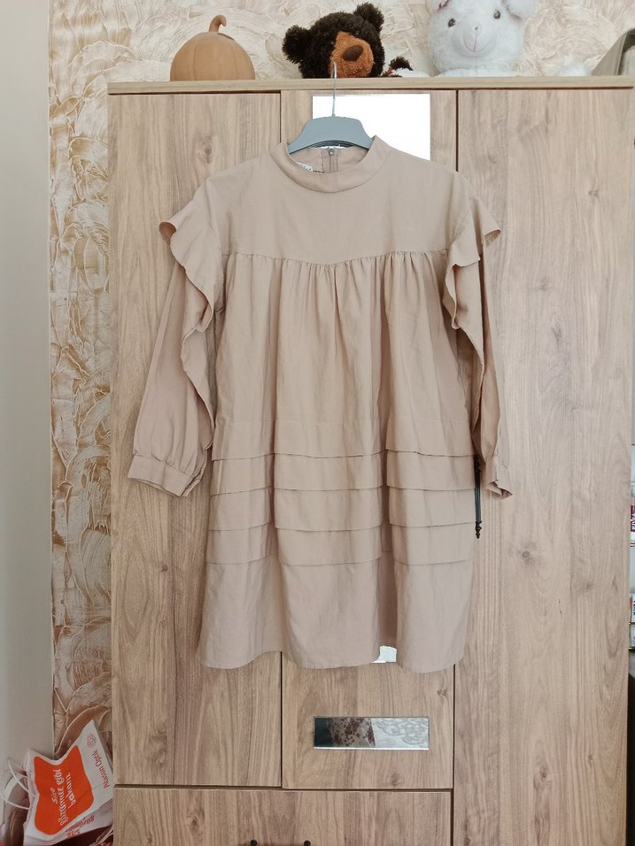 Bej Fırfırlı Uzun fulla moda tunik - Görsel 4