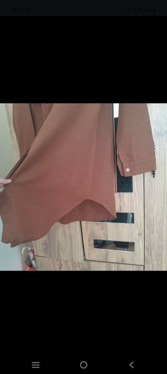 Uzun Kollu Düğmeli Kahverengi Tunik - Görsel 3