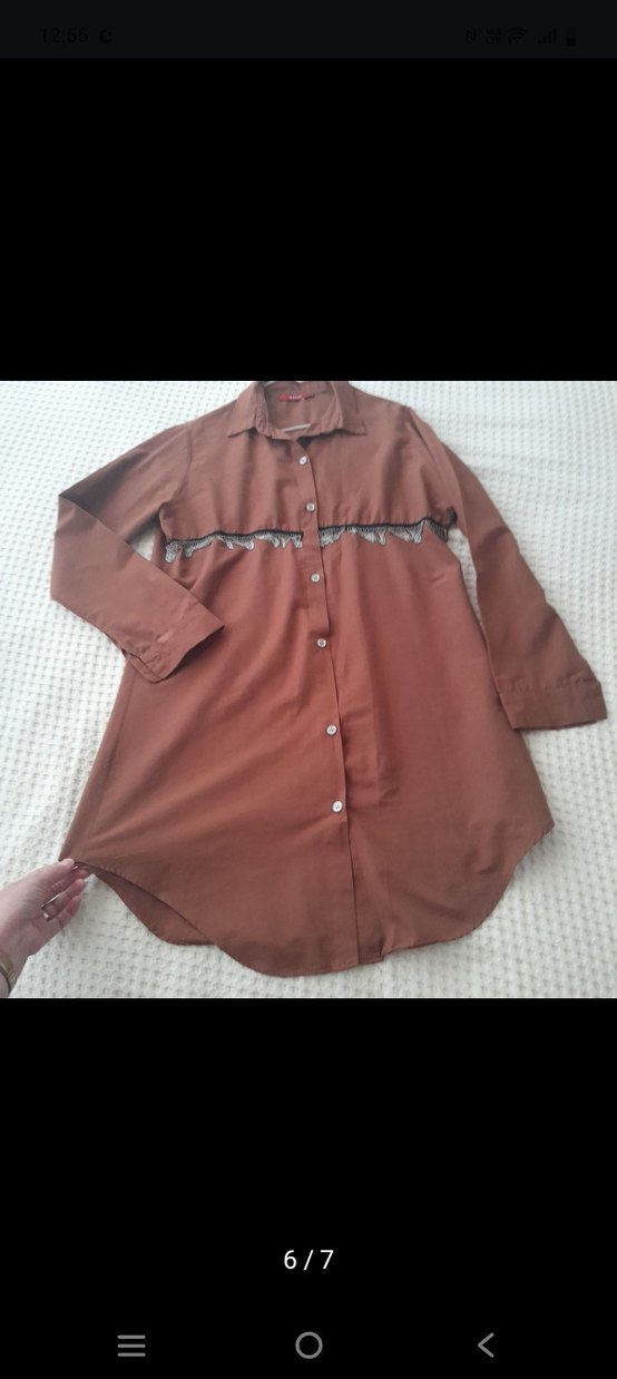 Uzun Kollu Düğmeli Kahverengi Tunik - Görsel 2