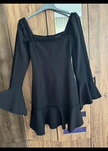 s Beden Siyah Gotik Uzun Kollu Midi Elbise