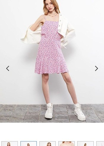 Pembe Mini Askılı Renk Geçişli Elbise