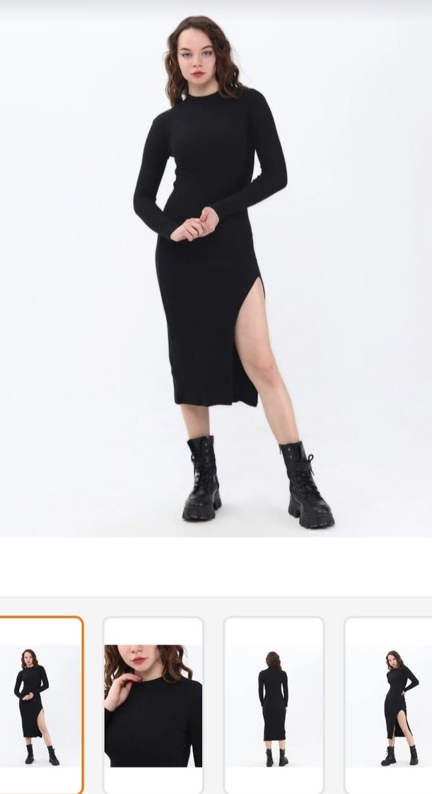 Uzun Siyah Gotik Elbise Yırtmaçlı - Görsel 2