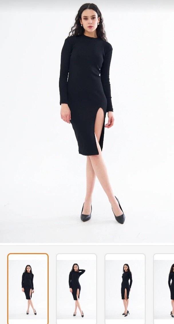 Uzun Siyah Gotik Elbise Yırtmaçlı - Görsel 5