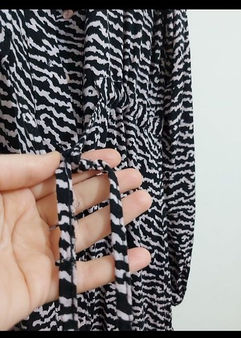 xl Beden siyah Renk Zebra Desenli Uzun Piliseli Elbise