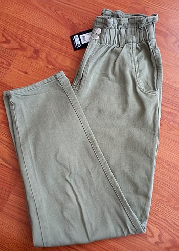 Bel Detaylı, Loose Fit, Keten Kot Pantolon