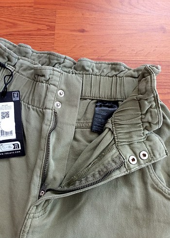 36 Beden Bel Detaylı, Loose Fit, Keten Kot Pantolon