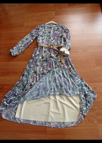 Tam boy astarlı şifon elbise - Görsel 2