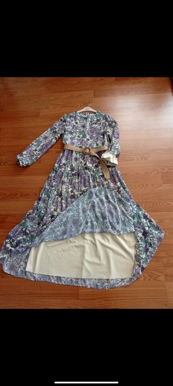 Tam boy astarlı şifon elbise - Görsel 2