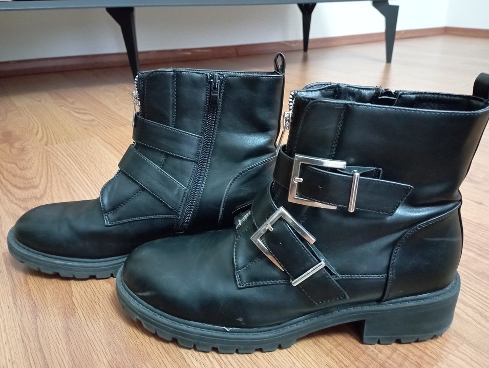 Kadın Siyah Deri Tokalı Goth Botlar - Görsel 3