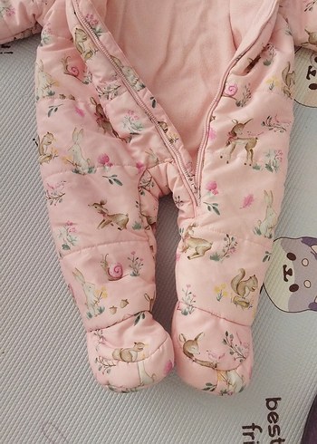 9 Ay Beden pembe Renk Kapüşonlu, Fermuarlı Kız Bebek Pembe Tulum