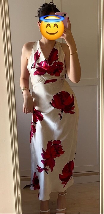 Zara çiçek desenli saten midi elbise