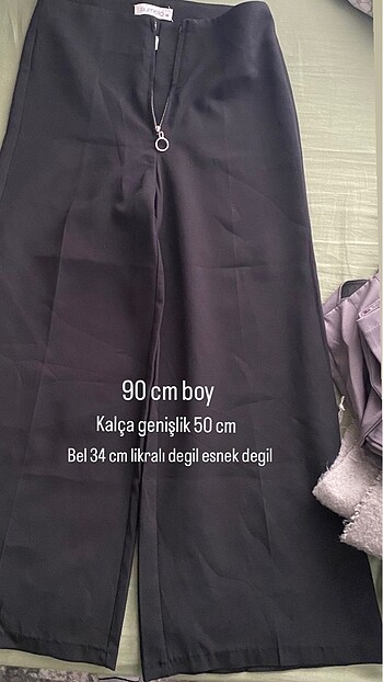 s Beden Siyah kısa boylular için geniş pantolon
