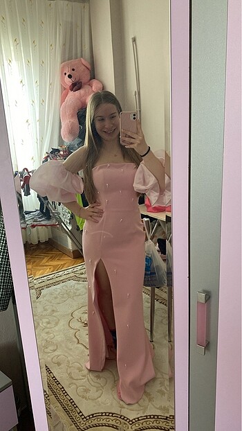 Pembe abiye elbise