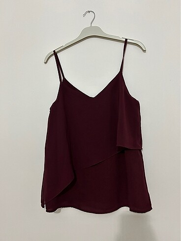 Bordo ipli askılı bluz