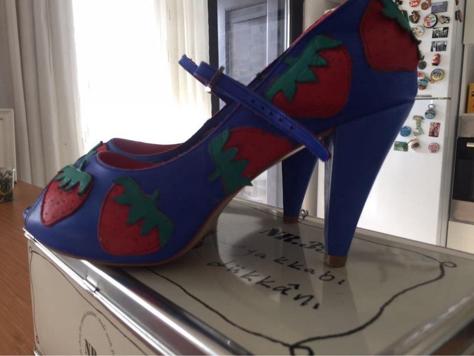 Renkli Mavi Baskılı Yüksek Topuklu Kadın Stiletto - Görsel 2