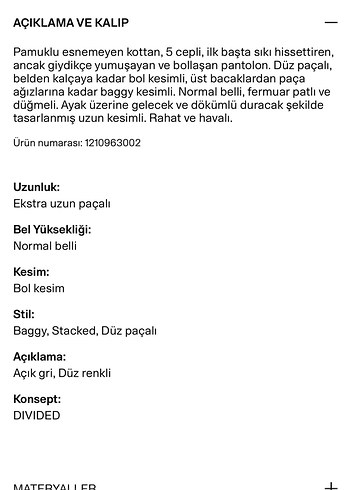 H&M H&M kot pantolon