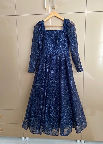 Uzun Lacivert Drapeli Kadın Elbise - Görsel 2