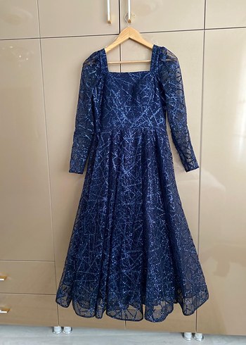 Uzun Lacivert Drapeli Kadın Elbise - Görsel 5