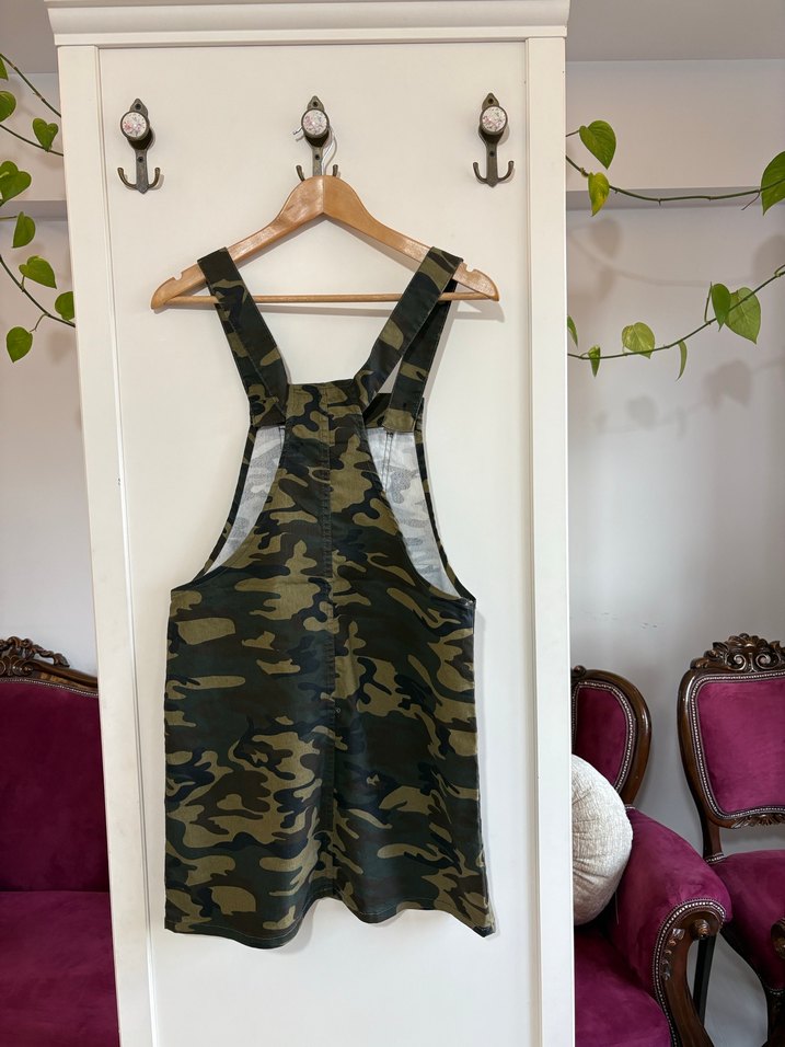 Kadın Kamuflaj Midi Salopet Elbise - Görsel 3